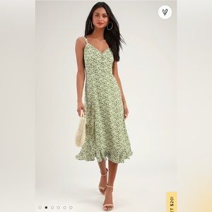 Lulus Darling Daisies Green Floral Print Midi Dress